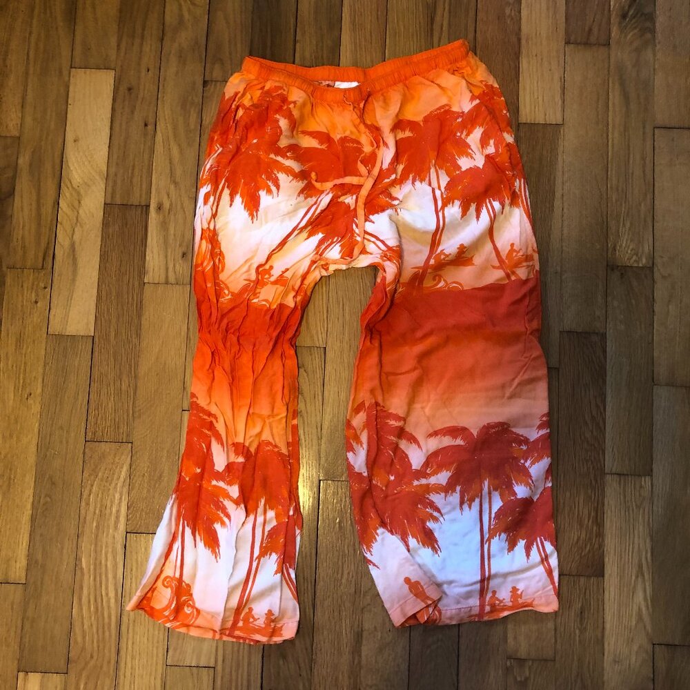 Beach Cabana Tropical Palm Tree Orange Beach Pants Size Small